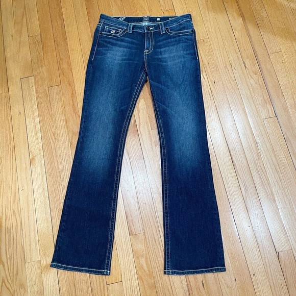 D9 District 9 Slick Womens Bootcut Jeans Size 31 Thick Stitching Dark Wash EUC - Picture 1 of 13